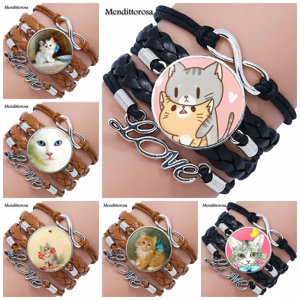 Многослойный кожаный браслет для детей Ювелирное Украшение с круглым стеклянным