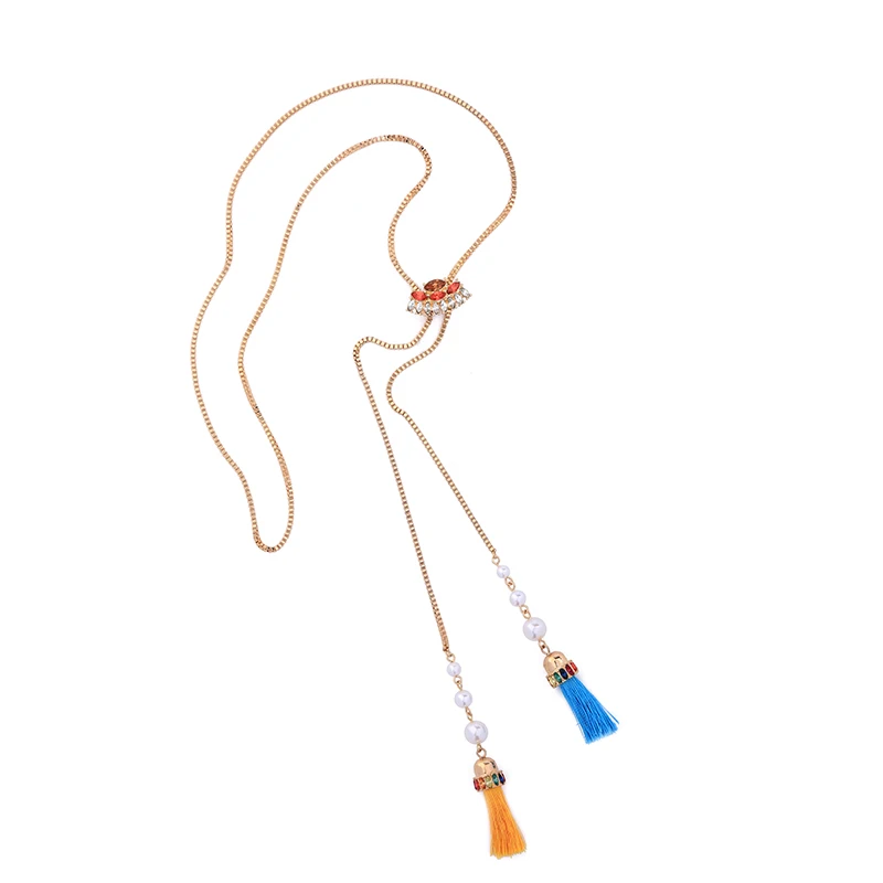 Фото Имитация жемчуга длинное ожерелье с кисточкой модный свитер цепочка женское