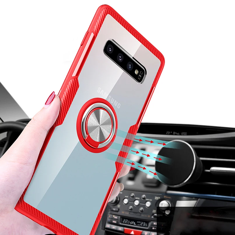 Magnetic Ring Bracket Case For Samsung S10 S9 S8 Metal Rotating Finger Soft TPU Clear Cover A7 2018 Note 8 9 |