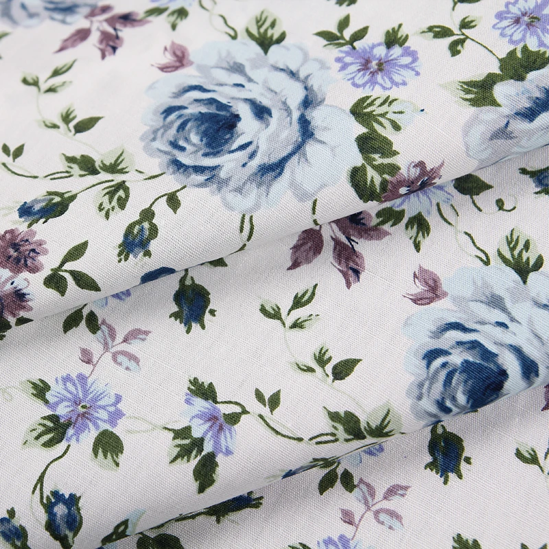 Винтажная ткань с голубыми цветами в ретро стиле искусственная хлопковая для