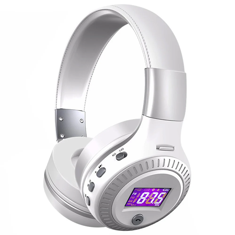 White Фанатик B19 Беспроводной Bluetooth наушники стерео бас наушники С микрофоном Fm радио Tf карты с lcd-экраном HD USB Экран - Цвет: White