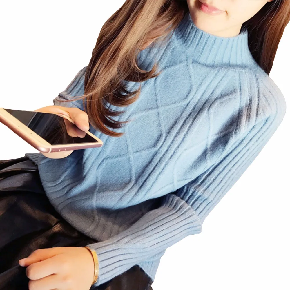 

New 2018 Sweaters Women long sleeve Half Turtleneck Pullovers Autumn Winter Knitted Thick Warm Sweater RE0765