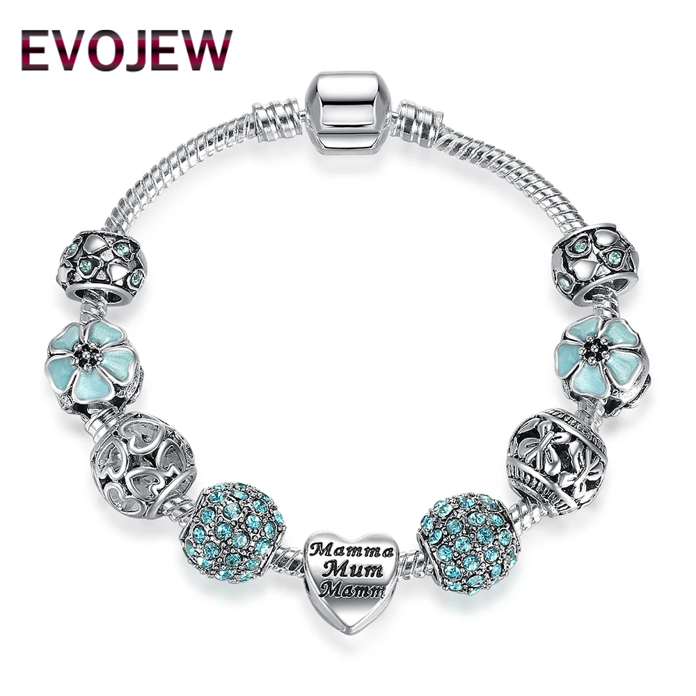 925 Винтаж Серебряный браслет для женщин Роскошные Blue Daisy бусины из горного