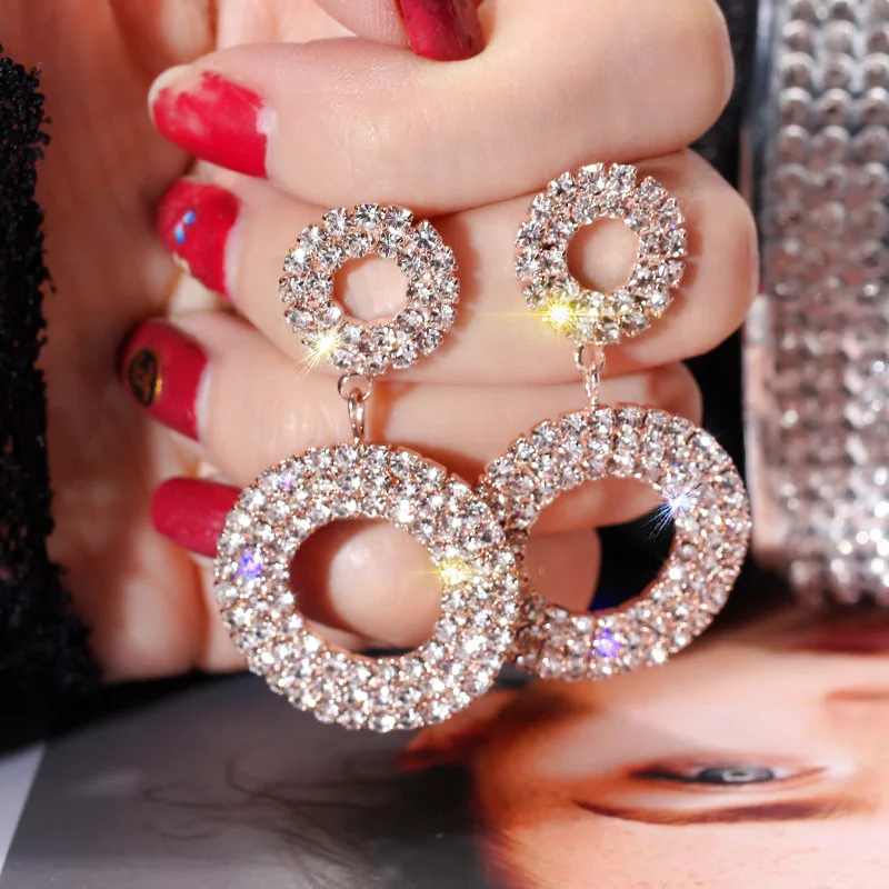 

Iced Double Layer Round Crystal Drop Earrings for Women Wedding Party Statement Earings Rhinestone Earings Jewelry Accessories
