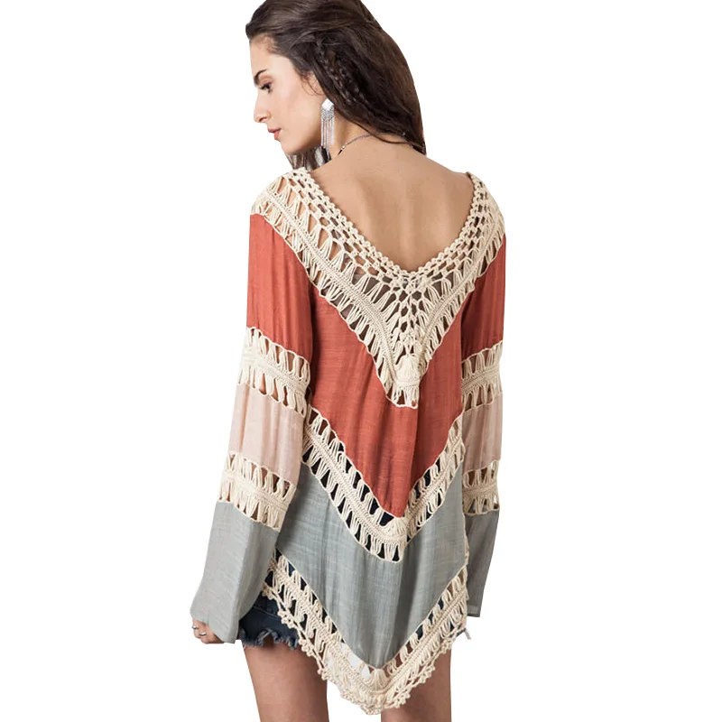 Хиппи Блузка кимоно Boho крючком Для женщин блузки 2021 Blusa Feminina рубашка с длинными