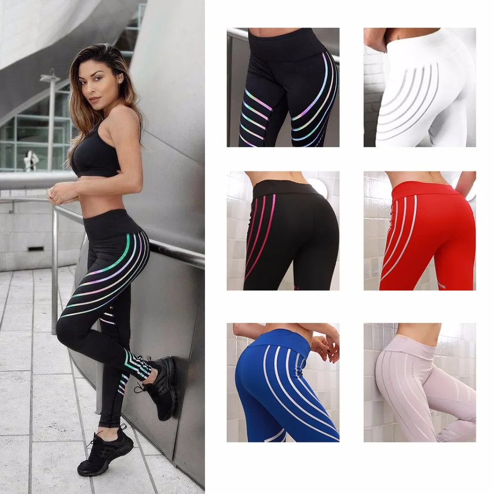 

Women's sports pants multicolor elastic laser printing fitness casual sports pants hips thin feet pants leggings