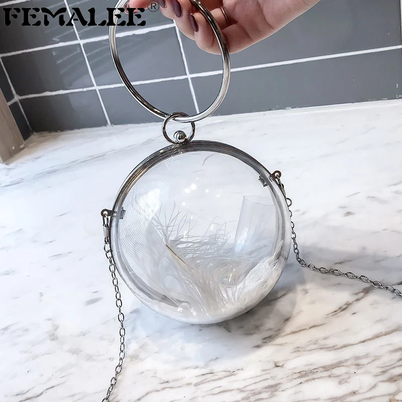 

Женская круглая сумка FEMALEE, прозрачная сумка-мессенджер, сумка через плечо с акриловой цепочкой, круглые сумки-тоуты, кошелек для денег, женс...
