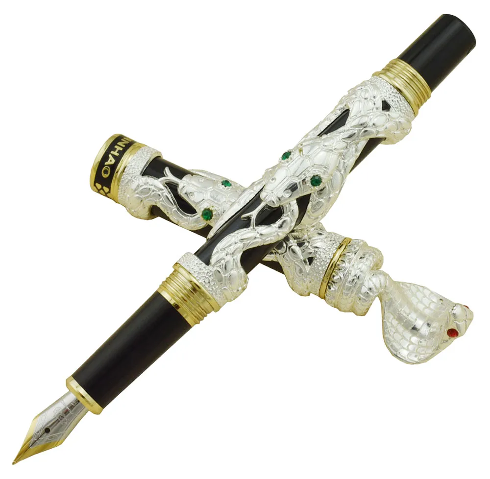 Silver-Snake-One Pen Jinhao двойной дракон/змеиная винтажная Роскошная авторучка/ручка держатель полностью Металлическая резьба тиснение Тяжелая Подарочная Ручка Коллекция - Цвет: Silver-Snake-One Pen