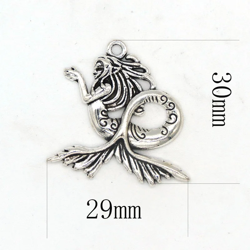 

100pcs 29*30MM diy jewelry Accessories alloy Antique silver mermaid charms pendant for necklace bracelet making CH0180
