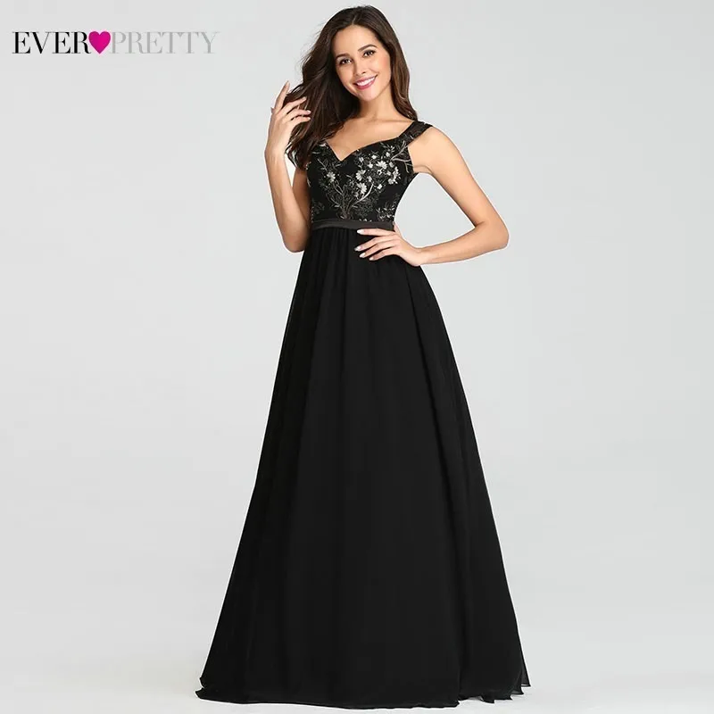 Elegant Black Bridesmaid Dresses A-Line V-Neck Spaghetti Straps Chiffon Women Wedding Party Vestidos Para Boda Mujer | Свадьбы и