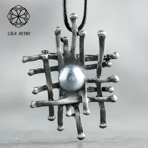 Ожерелье ручной работы, бижутерия из серых бусин для женщин, модные аксессуары, украшение, большой подвесной кулон геометрической формы