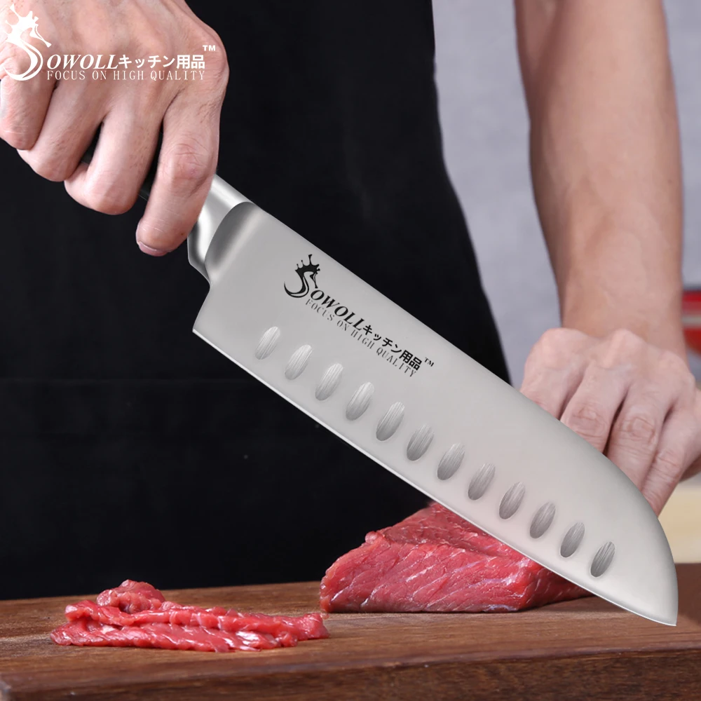 SOWOLL нож из нержавеющей стали 7 дюймовый японский шеф повара Santoku кухонный