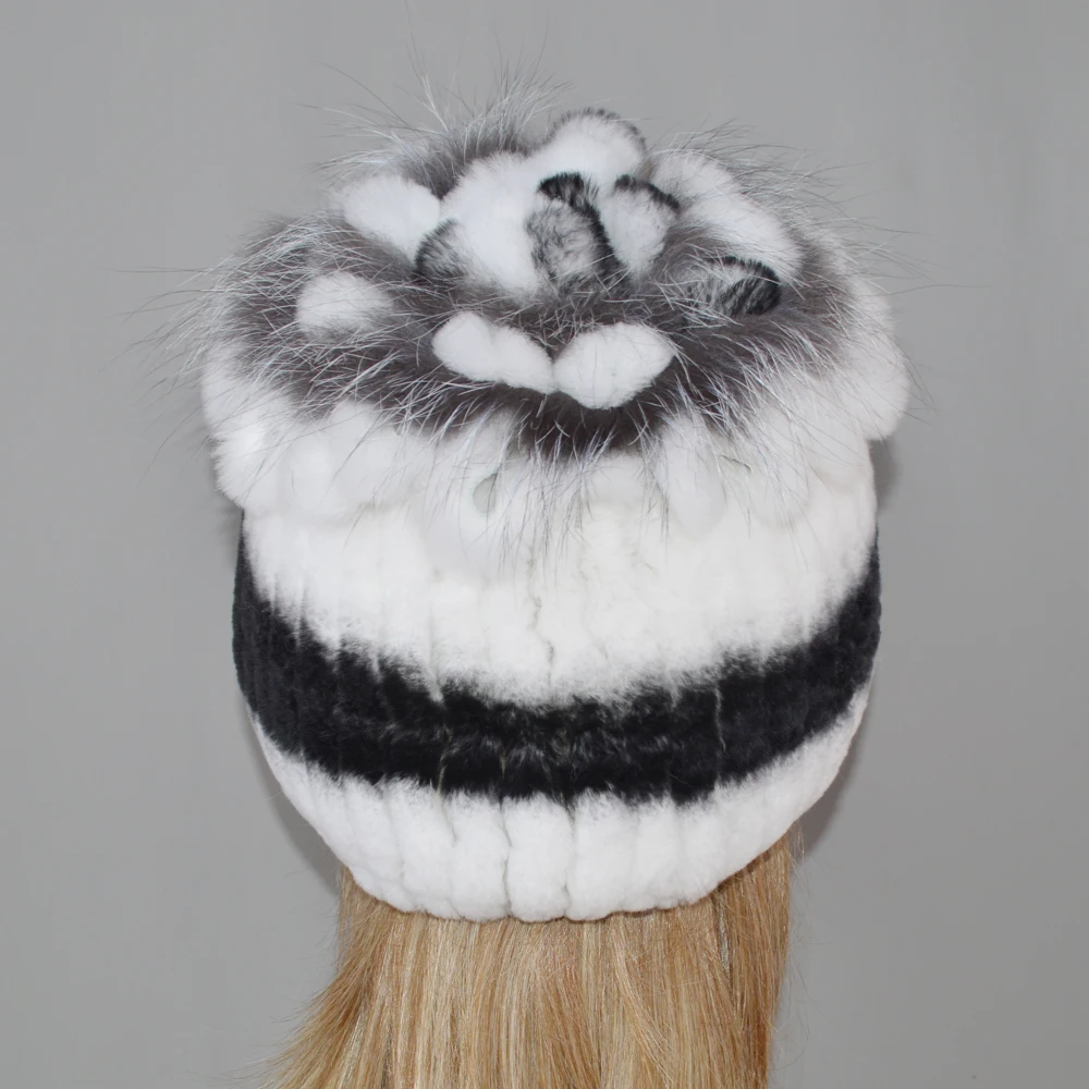 Women Natural Real Rex Rabbit Fur Beanies Hats Winter Warm Knit Genuine Caps New Female With Fox Skullies Cap | Аксессуары для