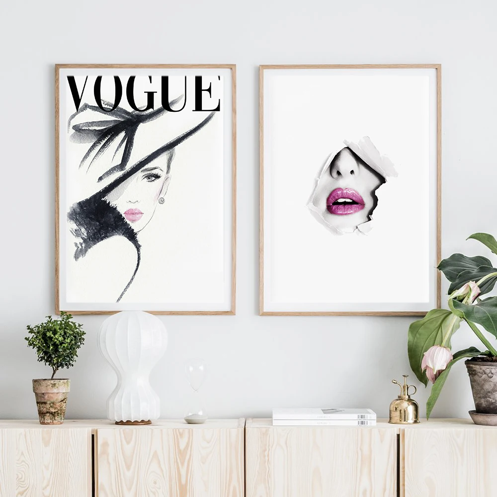 Куадрос Vogue рисунок плакаты и печать холст настенный поп арт модные розовые губы