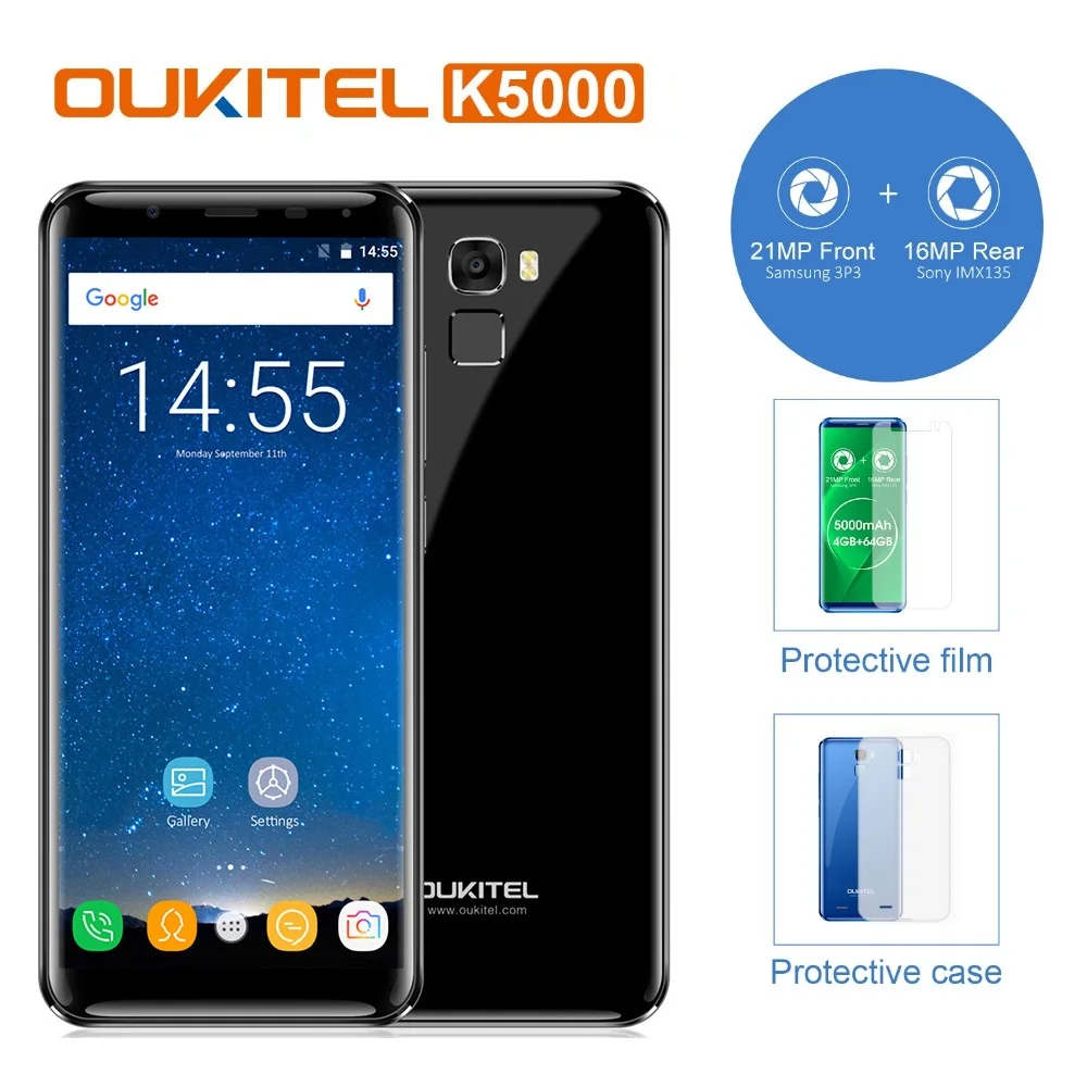 Фото Восстановленный мобильный телефон Oukitel K5000 18:9 5 7 &quotHD Android 0 MTK6750T 4G + 64G Octa Core 5000mAh 16MP