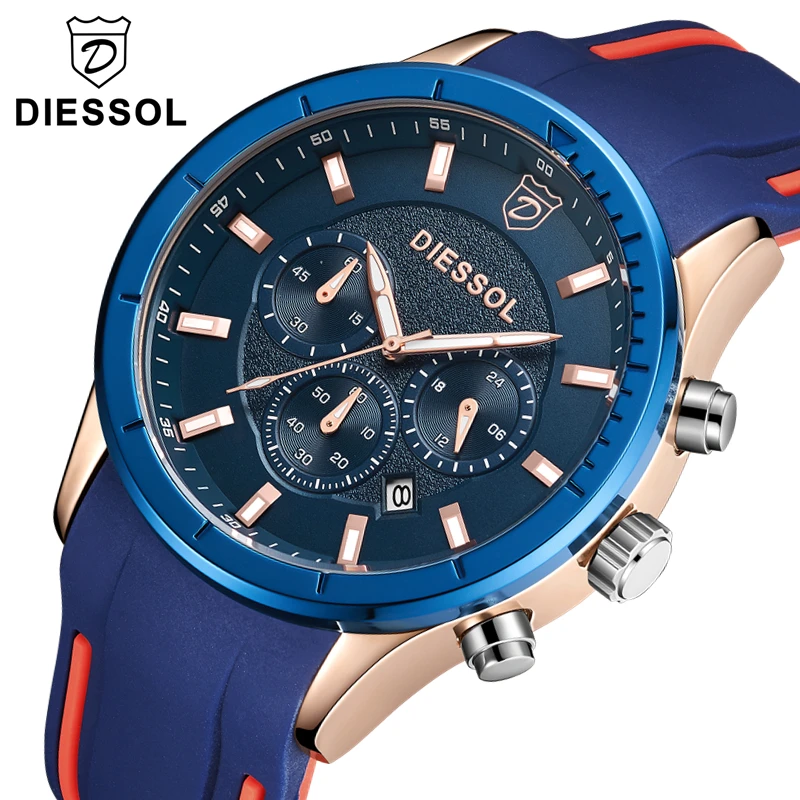 Дизсол мужские часы Топ бренд Роскошные Кварцевые модные резиновые хронограф