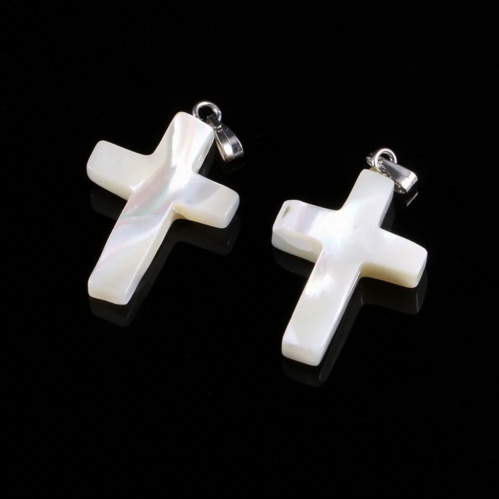 

Necklace pendants cross-shaped natural white shell carving charm pendant for jewelry making DIY size 18*29mm