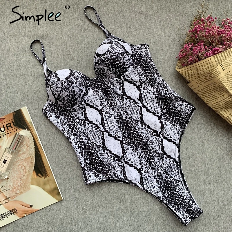 Simplee Snake print bikini push up High cut thong swimsuit female one-piece suits Sexy swimwear women Summer 2019 bathing suit | Спорт и