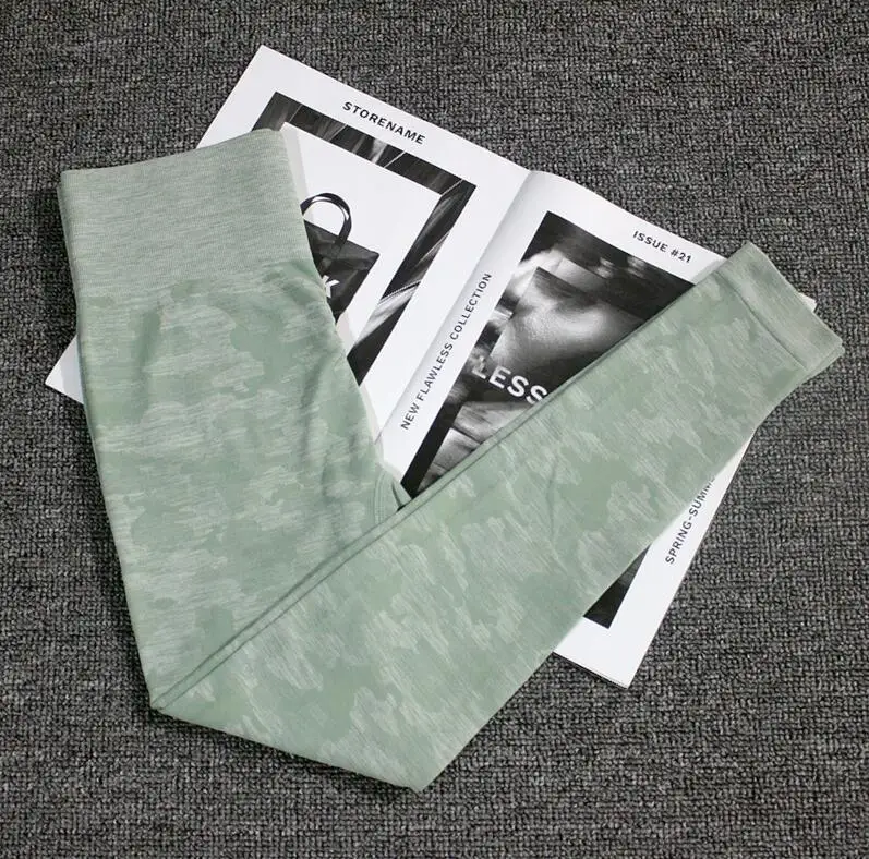 Green Leggings Комплект из 2 предметов, камуфляжный, камуфляжный, для йоги, спортивная одежда для женщин, для спортзала, фитнеса, одежда для занятий йогой, леггинсы+ спортивный бюстгальтер, спортивный костюм для спортзала, Femme - Цвет: Green Leggings
