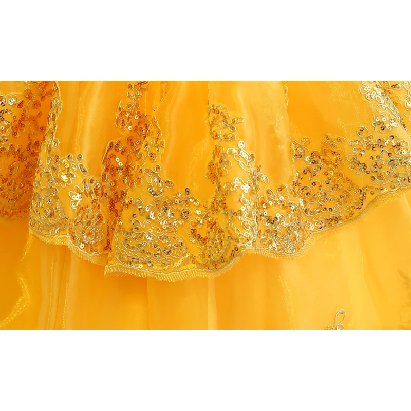 Girls Princess Belle Dress Kids Cosplay Bueauty and The Beast Costume Sleeveless Party Halloween Birthday Yellow Layered | Детская
