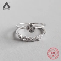 chic 100 925 sterling silver new fashion rhinestone zircon crystal clover ring adjustable jewelry for women