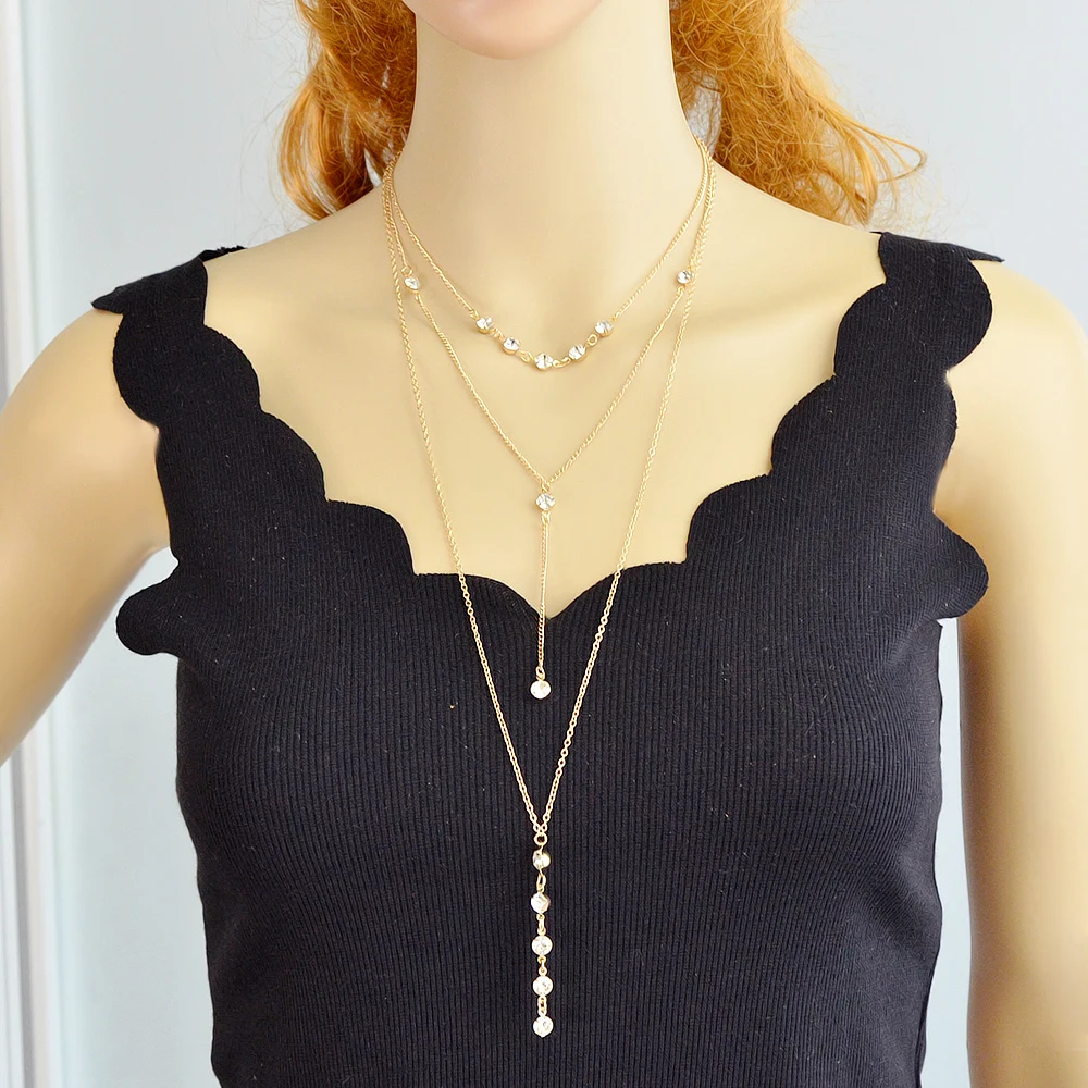 Feelshine BOHO Ювелирных изделий Цвет серебро длинные нескольких слоев цепи с горный
