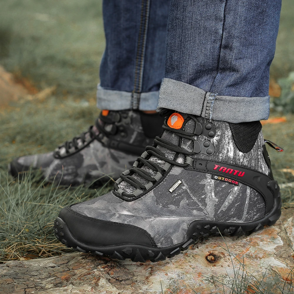 

Tantu Hiking Shoes Waterproof canvas outdoor shoes Breathable upper Nonslip rubber sole big size climbing camping hiking shoes