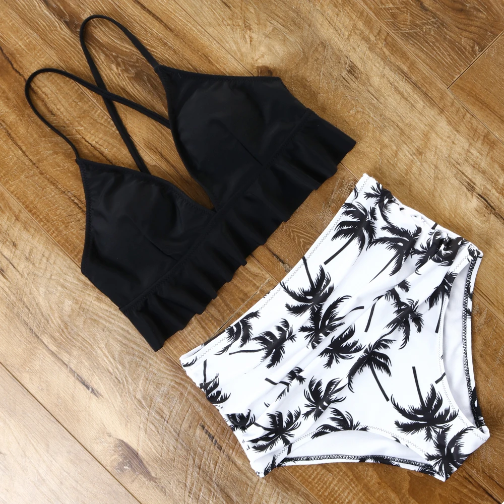 Бикини с высокой талией 2020 купальник пуш ап женский комплект бикини оборками