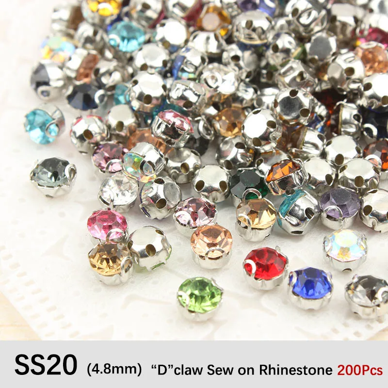 

New SS20 D claw Sew on Rhinestone Mix color 200Pcs K-silver claw Rhinestones for Garment ornament free shipping