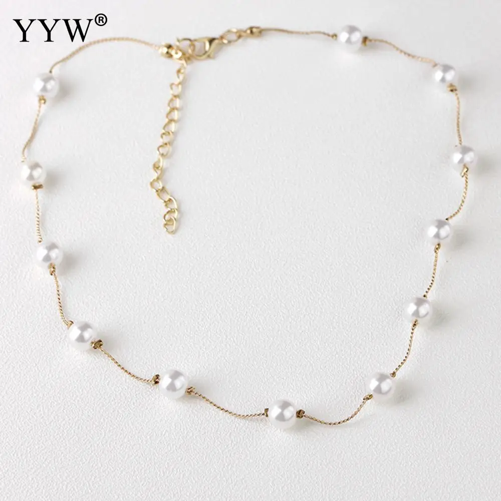 YYW Новое Элегантное серебряное/золотое покрытие пластиковое жемчужное ожерелье