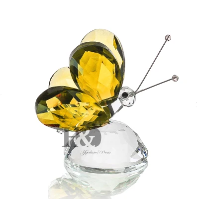 Yellow H& D 6 цветов Хрустальная бабочка ремесло стекло фигурки животных миниатюры сад сказочный орнамент домашний декор свадебный подарок пресс-папье - Цвет: Yellow