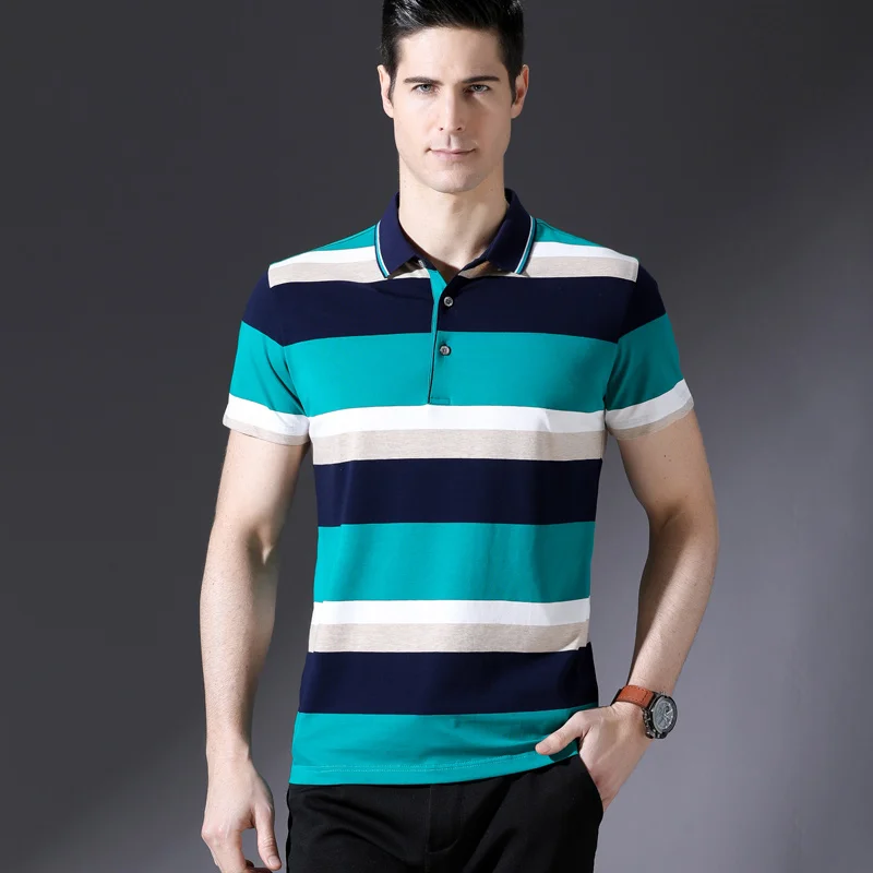 Мужская рубашка поло модный хлопок Smart casual Slim Fit короткий рукав контрастных