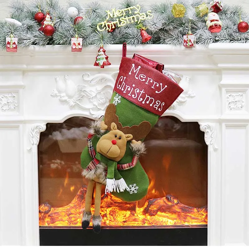 3pcs/set Christmas Stockings Decorations Santa Deer Snowman 3D Candy Socks Xmas Gift Bag Christmas Decorations for Home