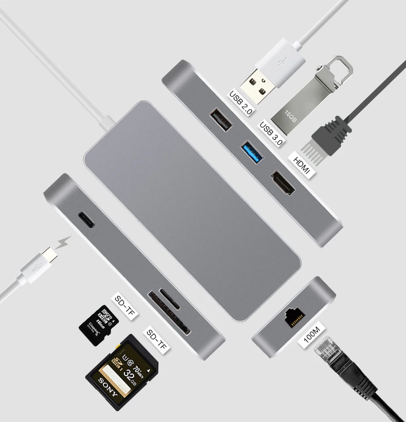 Moveski VT102 PD Быстрая зарядка Ethernet USB C-type C концентратор с портом для зарядки HDMI порт