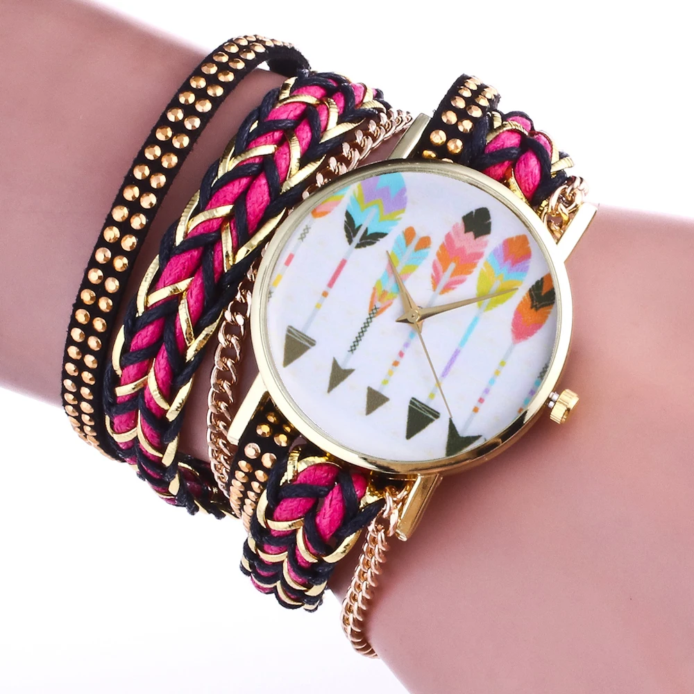 Женские часы браслет цветной Циферблат из нержавеющей стали кожаный ремешок с