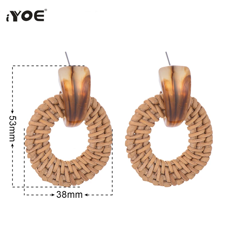 IYOE 2019 новые большие полые круглые Висячие серьги для женщин плетеные деревянные