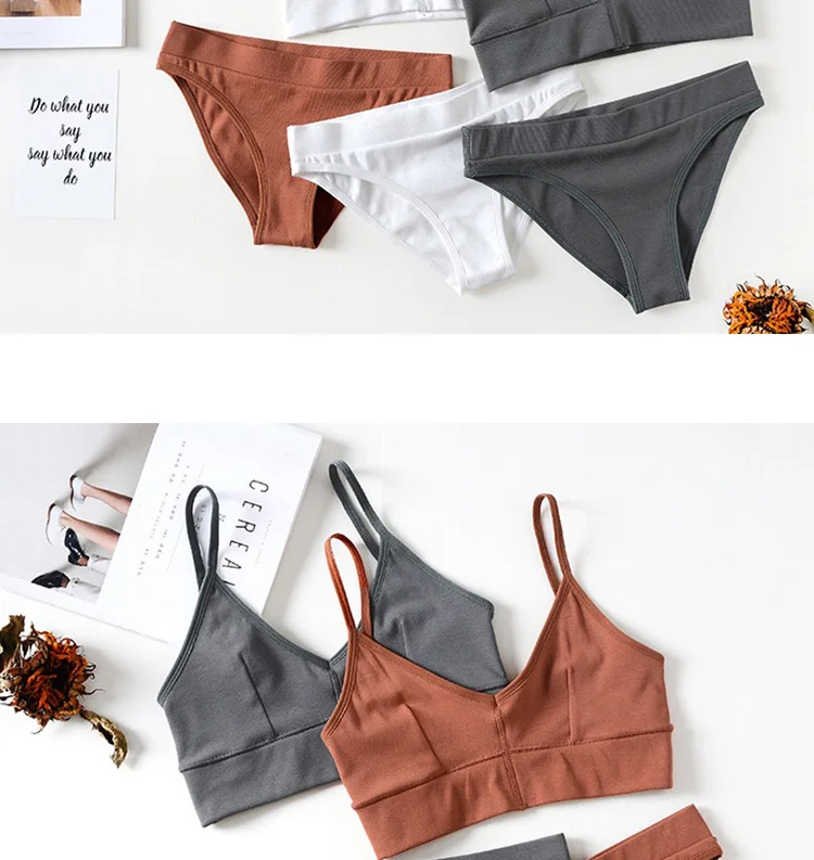 French Bralette Ultra-thin Triangle Cup Bra Set Sexy Back Cotton Underwear Fashion Women Bras Panties Set Elasticity Lingerie