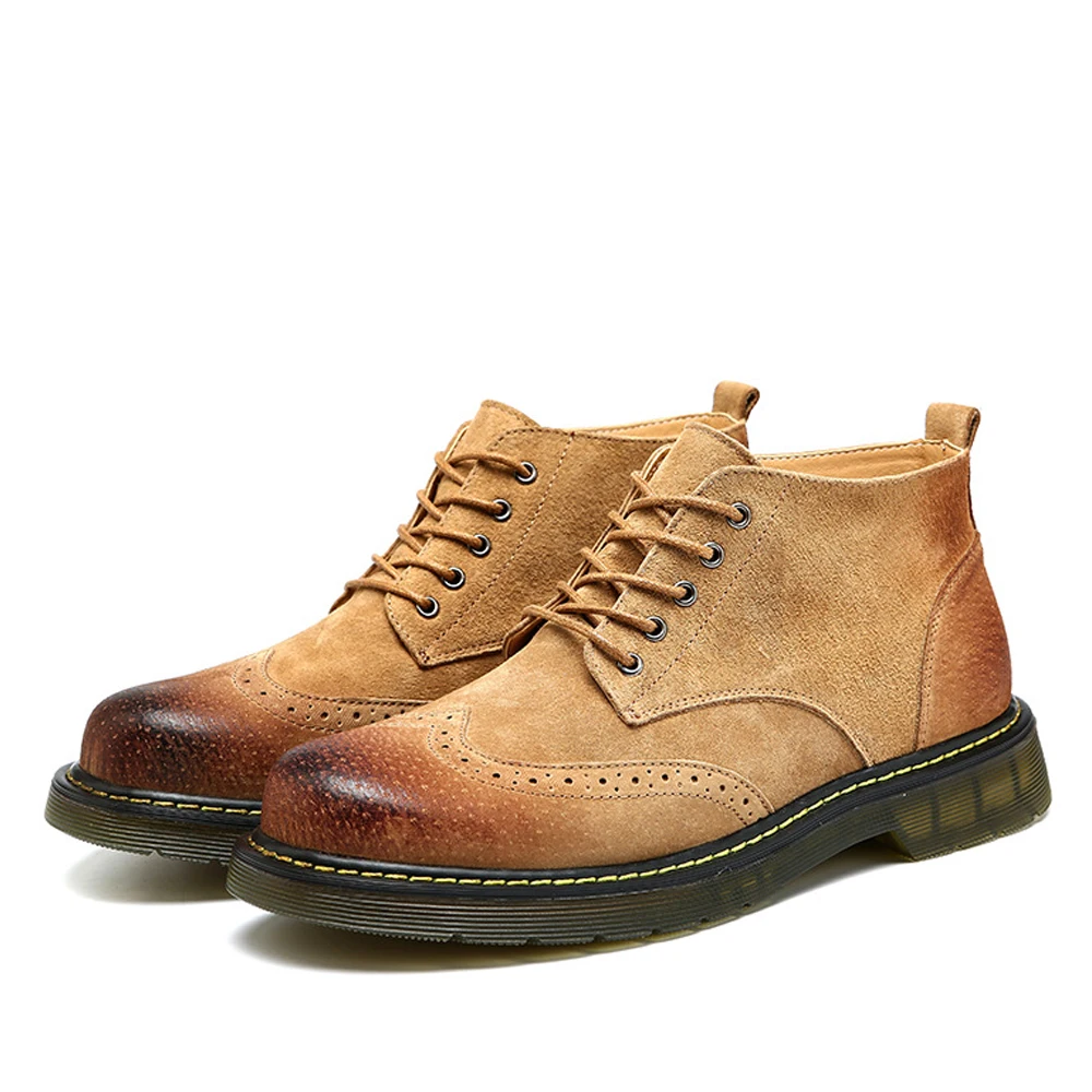 QFFAZ 2018 New Men Ankle Boots Fashion Spring Footwear Suede Leather shoes Lace Up Casual Short Boot Brown Khaki | Обувь