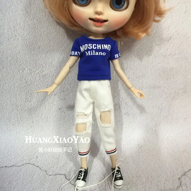 2 шт./компл. Doll's Blyth Clothes Спортивная футболка + джинсы для рубашки Barbi брюки Azone licca