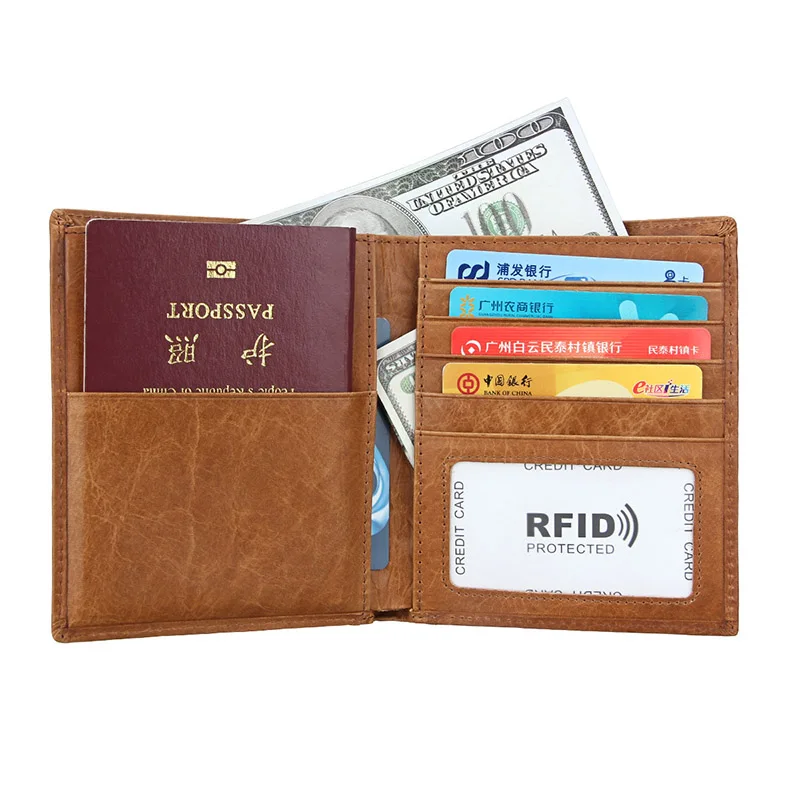 RFID Блокировка Обложка для паспорта держатель карт кошелек мужчин из натуральной