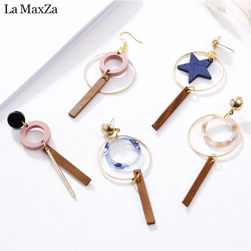 Женские Висячие серьги из натурального дерева модные массивные цветные