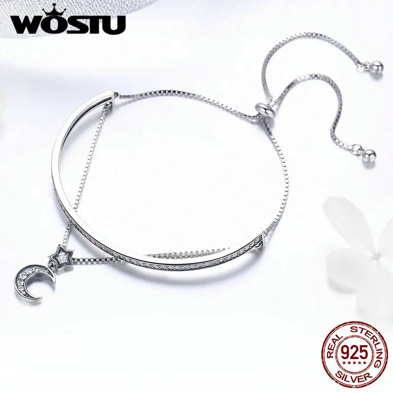 Женский браслет WOSTU регулируемый из стерлингового серебра 925 пробы с