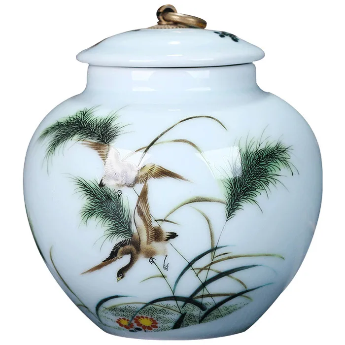 jar x1 Китайская керамическая Egret большая чайная коробка, фарфоровая герметичная чайная коробка кунг-фу, бутылки и банки для хранения, декоративная ваза - Цвет: jar x1