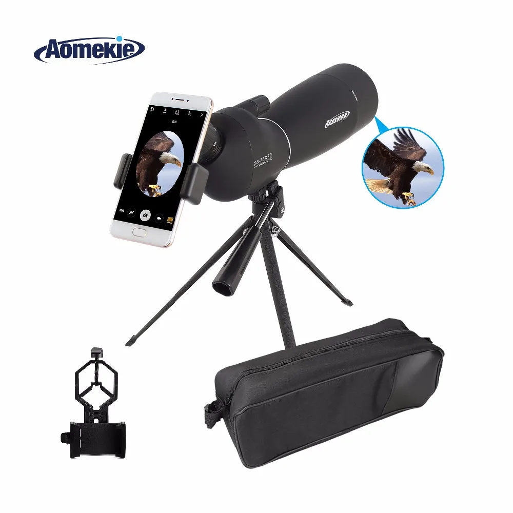 

Телескоп AOMEKIE 25-75X70 для наблюдения за птицами, Зрительная труба с зумом, со штативом и универсальным держателем для смартфона, охотничий Моно...