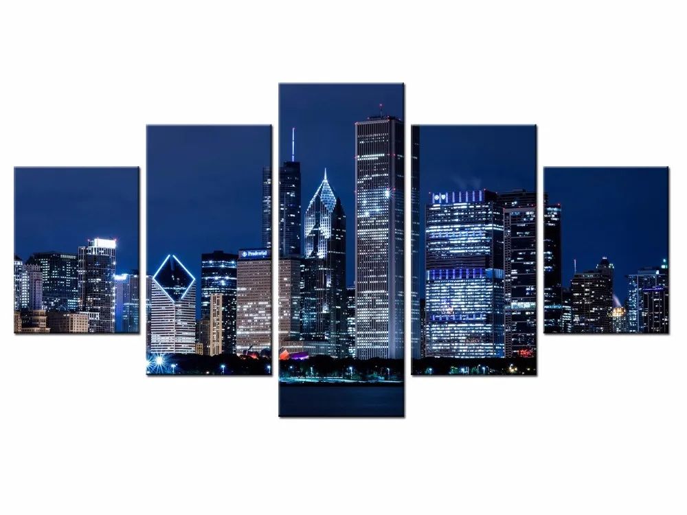 

5 pieces / set of bustling city night wall art for wall decorating home Decorative painting on canvas framed/XC-City-92