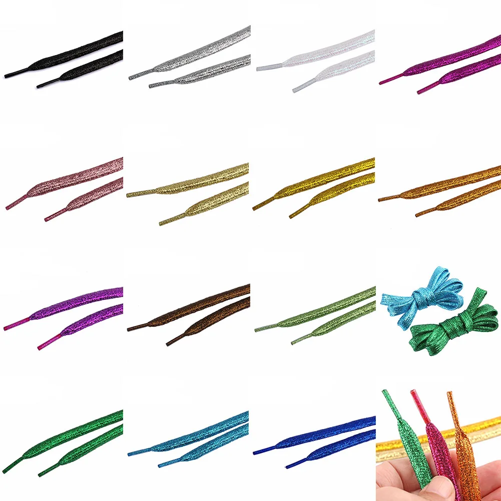 

1 Pair 120cm Colorful man women Shoelaces of sneakers Metallic Glitter Shiny gold shoelace Flat shoe laces sports shoe lacing