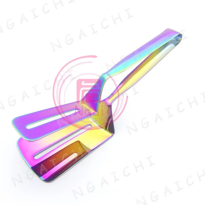 rainbow Щипцы для еды, щипцы для пиццы, зажим для хлеба, многофункциональный зажим с антипригарным покрытием для стейка, овощей, кухонная посуда, столовая посуда, 304 нержавеющая сталь - Цвет: rainbow