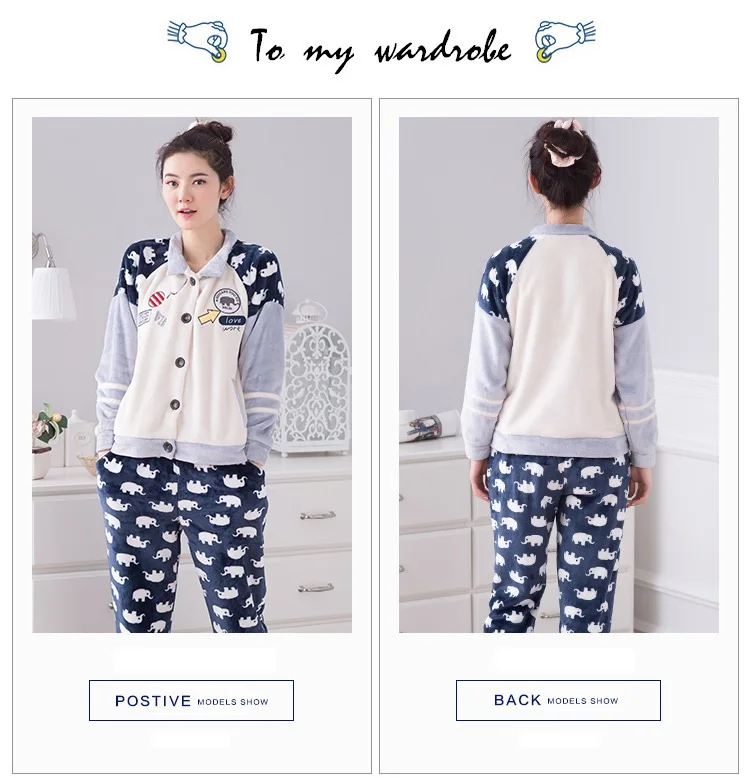 Главная Досуг одежды Осень Зима теплая с длинным рукавом женщин пижамы