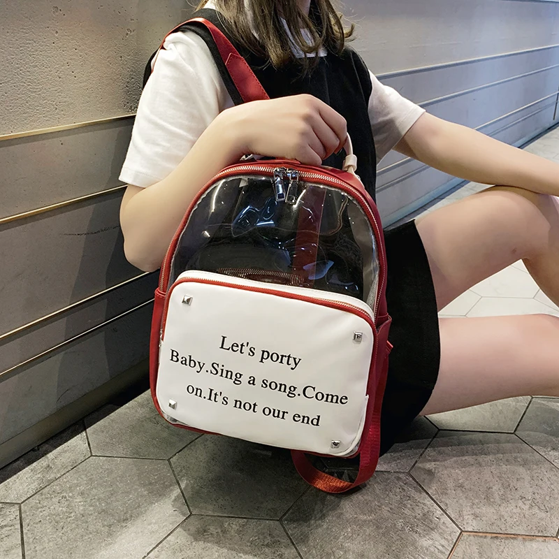 Прозрачный женский рюкзак с милым бантом школьные мини-сумки розового и черного