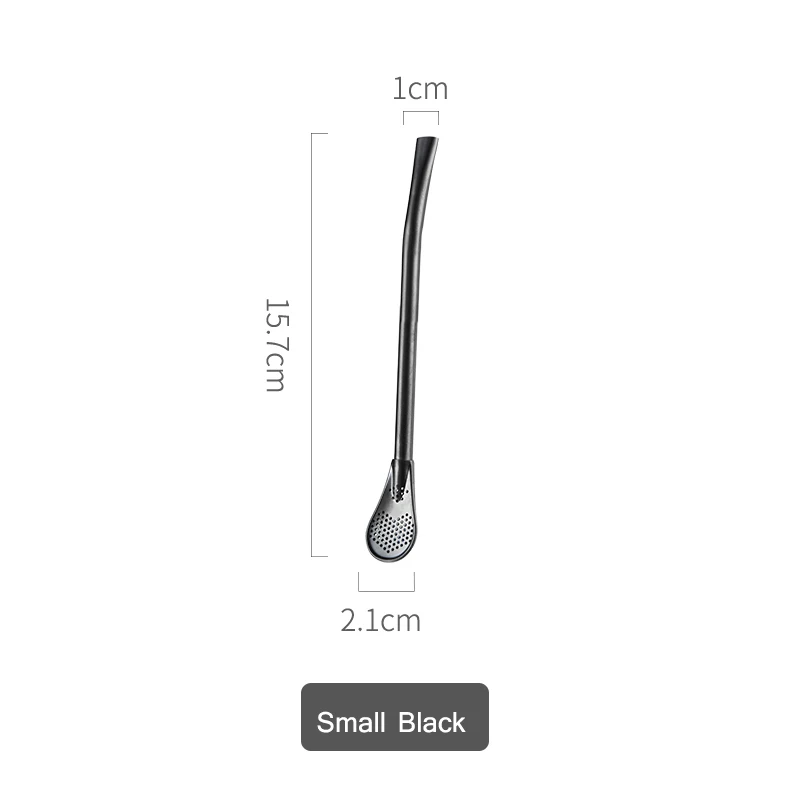 small-black 2 в 1 многоразовая соломенная ложечка-фильтр для чая шейкер кофейные фильтры ложки для кружек пивная чашка посуда барные аксессуары - Цвет: small-black